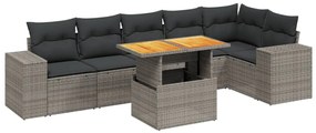 vidaXL 7 részes szürke polyrattan kerti ülőgarnitúra párnákkal