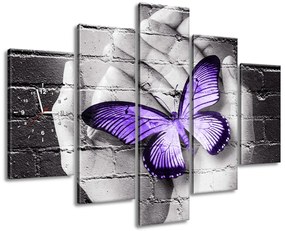 Gario Órás falikép Lila pillangó tenyéren - 5 részes Méret: 150 x 105 cm