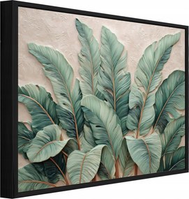 Vászonkép Fekete Keretben Levelek Beton 3D Nappali Hálószoba 120x80