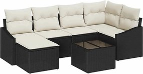 vidaXL Kanapé Szett párnával 7 pcs Fekete polirattan