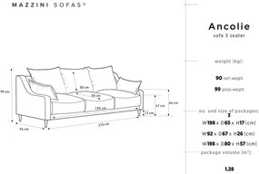 Ancolie türkiz kihúzható kanapé ágyneműtartóval, 215 cm - Mazzini Sofas