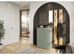 Világoszöld előszoba bútor tölgyfa dekorral 74x200x33 cm Alviano – Germania