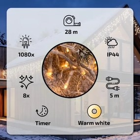 BRILAGI - LED kültéri karácsonyi fényfüzér 1080xLED/8 funkcióval 33m IP44 meleg fehér jégcsapok