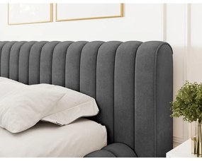 Sötétszürke kárpitozott ágyneműtartós franciaágy ágyráccsal 140x200 cm Carilla – ELTAP