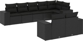 vidaXL 8 részes fekete polyrattan kerti ülőgarnitúra párnákkal