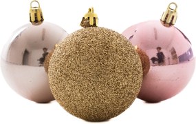 Rózsaszín-rosegold műanyag gömb szett 6 cm 12 db
