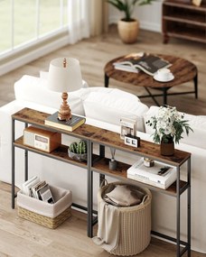 Előszobai konzolasztal, 2 szintes, rusztikus barna és fekete színben