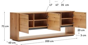 Natúr színű alacsony komód tölgyfa dekorral 200x74 cm Alguema – Kave Home