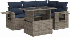 vidaXL 5 részes szürke polyrattan akácfa kerti kanapészett párnákkal