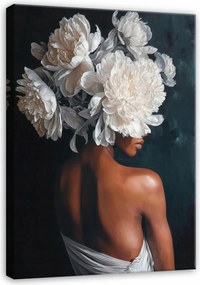Vászonkép Nő Virágok Fehér Absztrakt Nappali Hálószoba Vászon 40x30