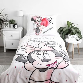 Fehér-rózsaszín egyszemélyes pamut gyerek ágyneműhuzat 140x200 cm Minnie "White" – Jerry Fabrics