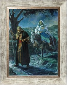 Szent Család Vallásos Vászonkép Díszített Fehér Keretben 30X40