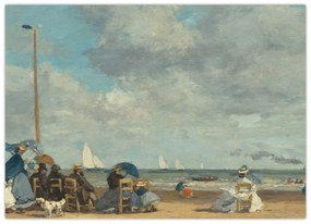 Üveg kép - Eugène Boudin, Beach  at Trouville, reprodukciók (70x50 cm)