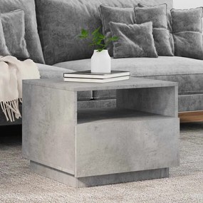 Betonszürke dohányzóasztal LED-lámpákkal 50x49x40 cm
