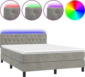 vidaXL világosszürke bársony rugós és LED-es ágy matraccal 140x200 cm