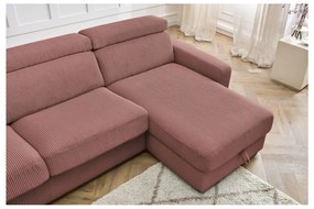 Rózsaszín kordbársony kinyitható sarokkanapé (variálható) Monaco – Bobochic Paris