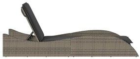 Szürke polyrattan napozóágy párnával 60x205x73 cm