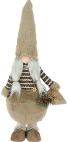 Girl Gnome w bag Fénydekoráció, 18x21x61 cm, plüss, barna/fehér