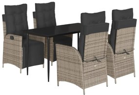 vidaXL 5 részes szürke polyrattan kerti étkezőgarnitúra párnával