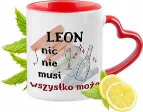 Leon piros bögre szív alakú füllel ajándékba