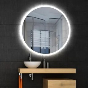 AREZZO design LED okos tükör 80 cm-es kerek+állítható fényerő,páramentesítő funkció,óra,hőmérő