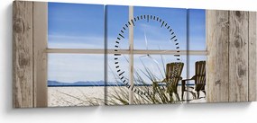 Kép - A strandra néző ablak (órával) (90x30 cm)