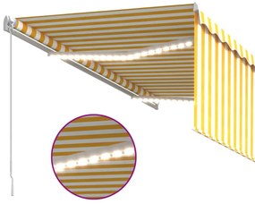 sárga-fehér kihúzható LED-es napellenző redőnnyel 3,5 x 2,5 m