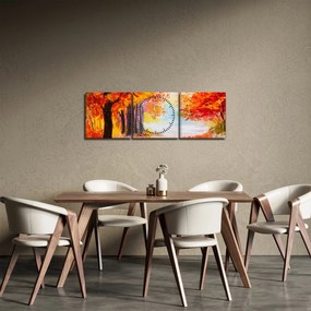 Kép - olajfestmény, színes ősz (órával) (90x30 cm)
