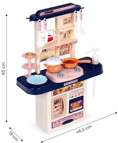 Kompakt gyerekkonyha LED világítással és 10 db tartozékkal - kék