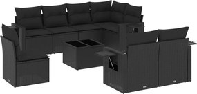 vidaXL 9 részes fekete polyrattan kerti ülőgarnitúra párnákkal