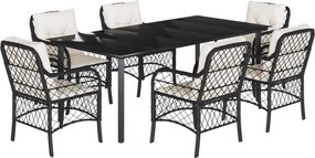 vidaXL 7 részes fekete polyrattan kerti étkezőgarnitúra párnával
