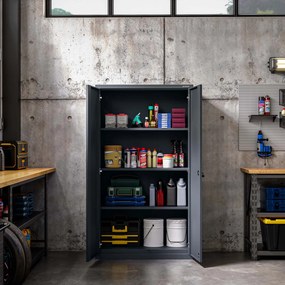 MEGAN moduláris többfunkciós fém szekrény lábazaton, antracit, 1600 x 900 x 400 mm