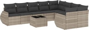 vidaXL 10 részes világosszürke polyrattan kerti ülőgarnitúra párnákkal