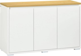 HOMCOM Nappali Tálca Tároló Szekrény Konyhai Tálca 3 Ajtóval és Állítható Polcokkal Étkezőhöz, Előszobához 120x37x75 cm Fehér | Aosom