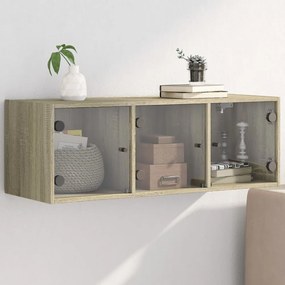 sonoma-tölgyszínű faliszekrény üvegajtókkal 102 x 37 x 35 cm