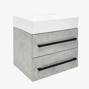 SAT Cube Way Fürdőszobaszekrény mosdóval és fekete fogantyúval 60x53x46 cm beton matt CUBE46C602BESATCWL