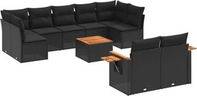 vidaXL 10 részes fekete polyrattan kerti ülőgarnitúra párnákkal