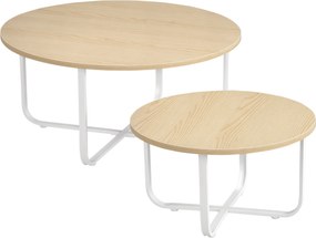 HOMCOM 2 darabos Kerek Asztal Szett Ø65x32 cm és Ø45x26 cm Fa Toppal és Fém Lábakkal | Aosom
