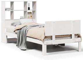 fehér tömör fenyőfa könyvespolcos ágy matrac nélkül 90 x 200 cm