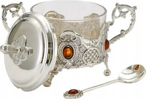 Ezüst színű cukortartó plattírozott fém kanál