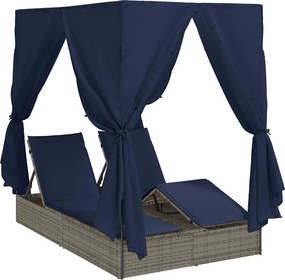 vidaXL Dupla napozóágy Állítható Fekete 205 x 129 x 200 cm polirattan