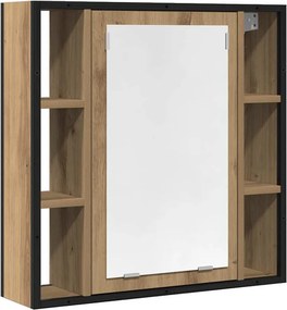 vidaXL kézműves tölgy szerelt fa tükrös fürdőszobaszekrény 60x16x60 cm