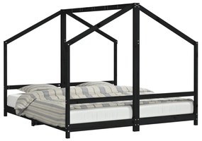 fekete tömör fenyőfa gyerekágykeret 2 x (90 x 200) cm