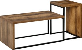 HOMCOM 2 db-os Kávézóasztal Fém Lábakkal Ipari Stílusban 90x48x42 cm és 59x42x36 cm Rusztikus Barna | Aosom