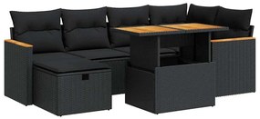 8 részes fekete polyrattan kerti ülőgarnitúra párnákkal