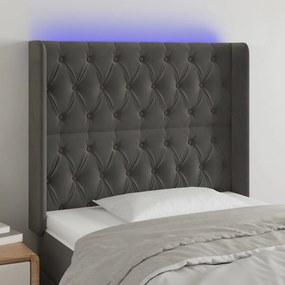sötétszürke bársony LED-es fejtámla 103x16x118/128 cm