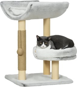 PawHut Macska Fa Kaparóval, Mászófa Macskáknak, 1 Felső Fakkal Mosható Párnával, 1 Kerek Fakkal és 1 Függő Juta Labdával, Macska Játék Torony, Magassá