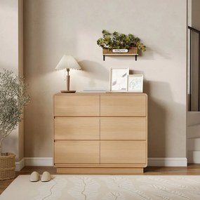 HOMCOM Komód, 6 fiókos büfészekrény, 100 x 38 x 86cm, nappaliba, étkezőbe, natúr fa