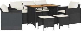vidaXL 6 részes fekete polyrattan kerti ülőgarnitúra párnákkal