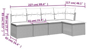 5 részes szürke polyrattan kerti ülőgarnitúra párnákkal